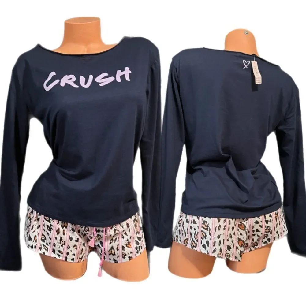 Victorias Secret Soft Cotton long sleeve top and drawstring shorts pajama Set Xs